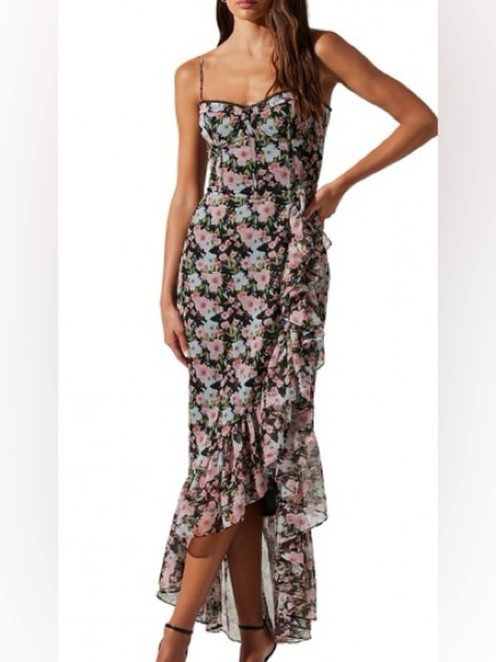 Astr the Label Brisbane Floral Asymmetrical Midi Dress